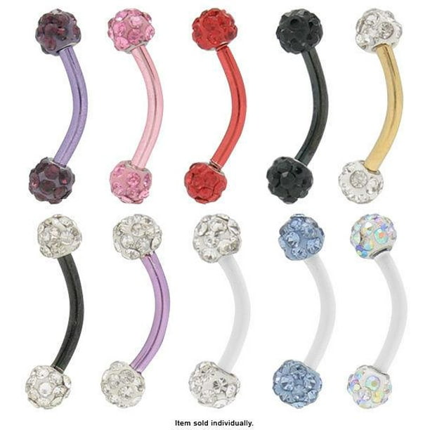 16G 14G 5/16'' 3/8'' Titanium Anodized Curved Eyebrow Barbell with CZ Gem Balls